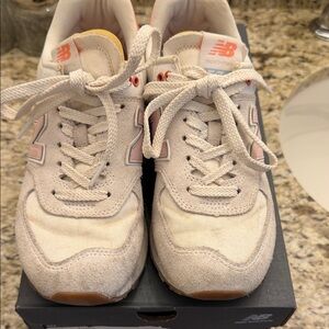 New Balance 574 Cream & Pink Classic Lace-Up Sneakers